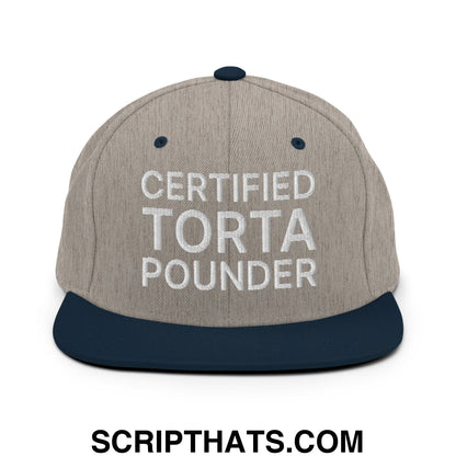 Certified Torta Pounder Embroidered Flat Bill Brim Snapback Hat Heather Grey Navy