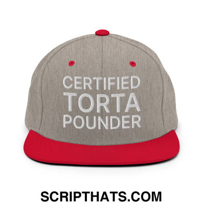 Certified Torta Pounder Embroidered Flat Bill Brim Snapback Hat Heather Grey Red