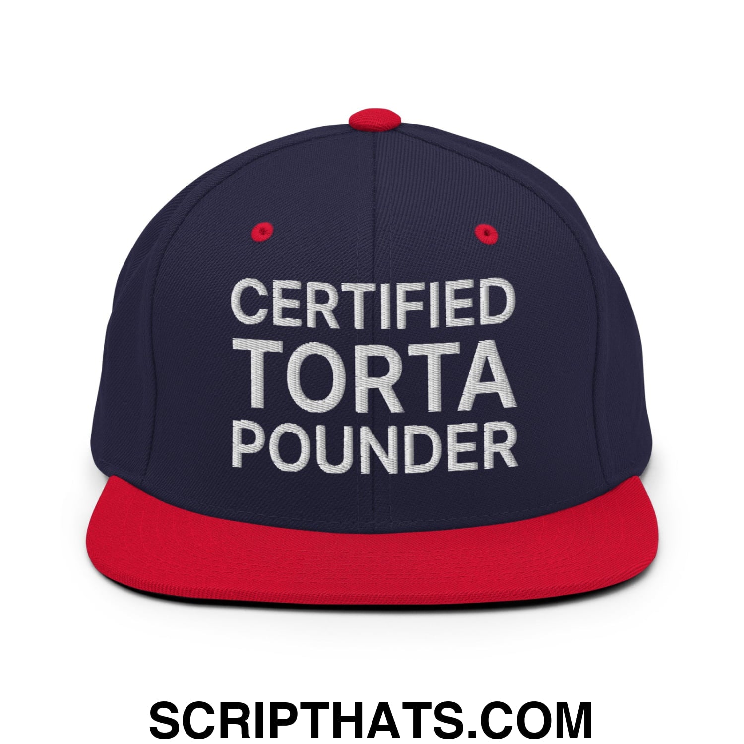 Certified Torta Pounder Embroidered Flat Bill Brim Snapback Hat Navy Red