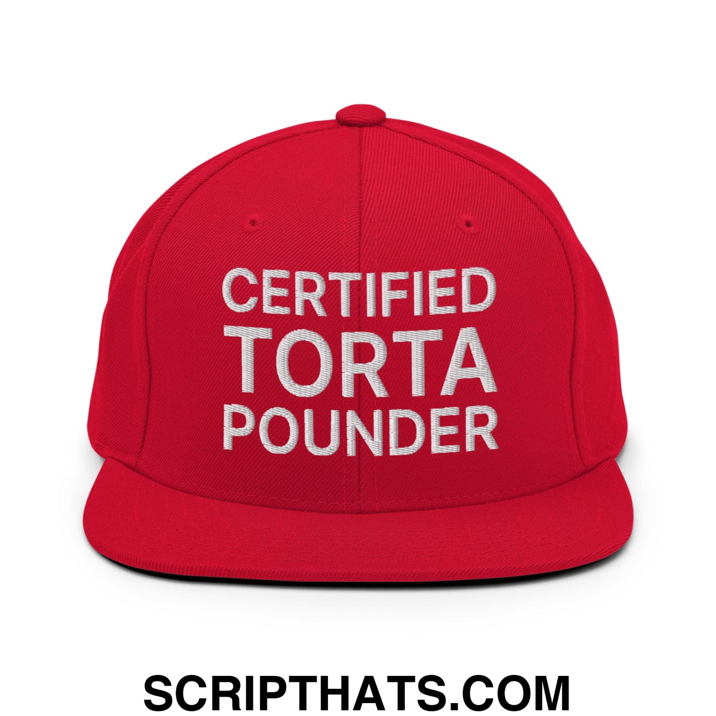 Certified Torta Pounder Embroidered Flat Bill Brim Snapback Hat Red