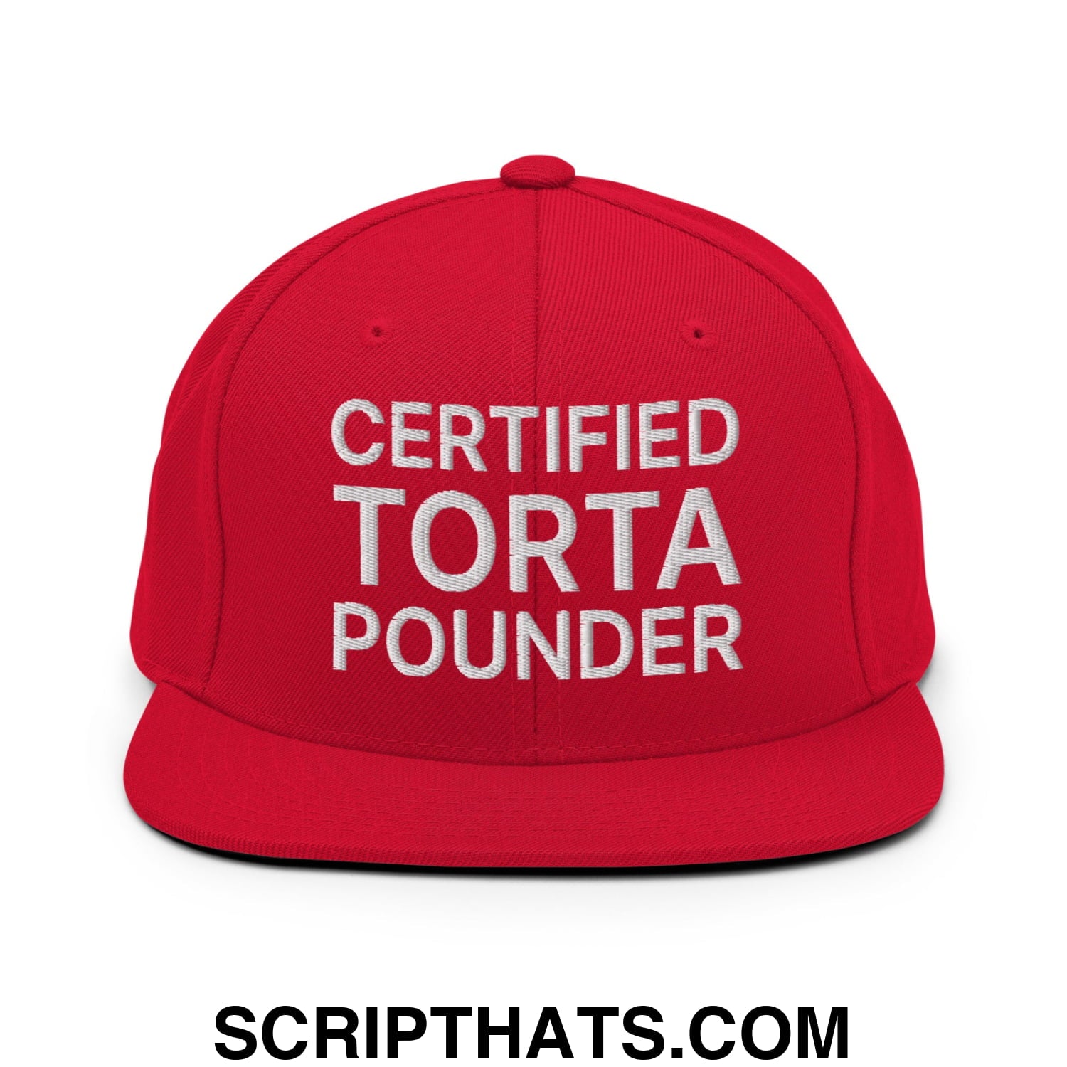 Certified Torta Pounder Embroidered Flat Bill Brim Snapback Hat Red