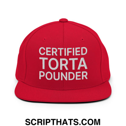 Certified Torta Pounder Embroidered Flat Bill Brim Snapback Hat Red
