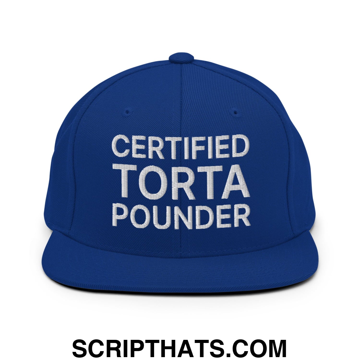 Certified Torta Pounder Embroidered Flat Bill Brim Snapback Hat Royal Blue