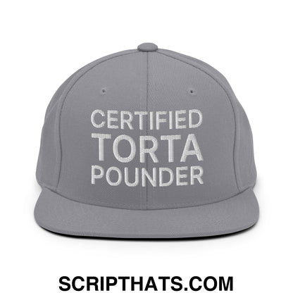 Certified Torta Pounder Embroidered Flat Bill Brim Snapback Hat Silver