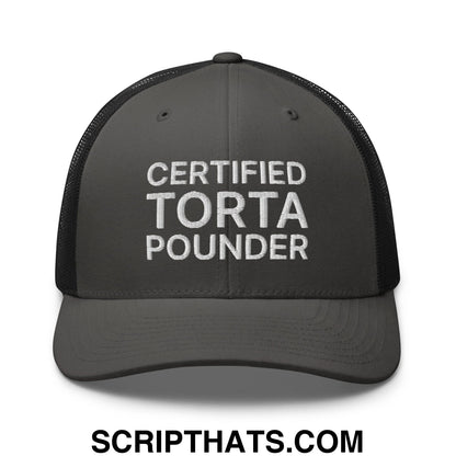 Certified Torta Pounder Embroidered Mesh Trucker Hat Charcoal Black
