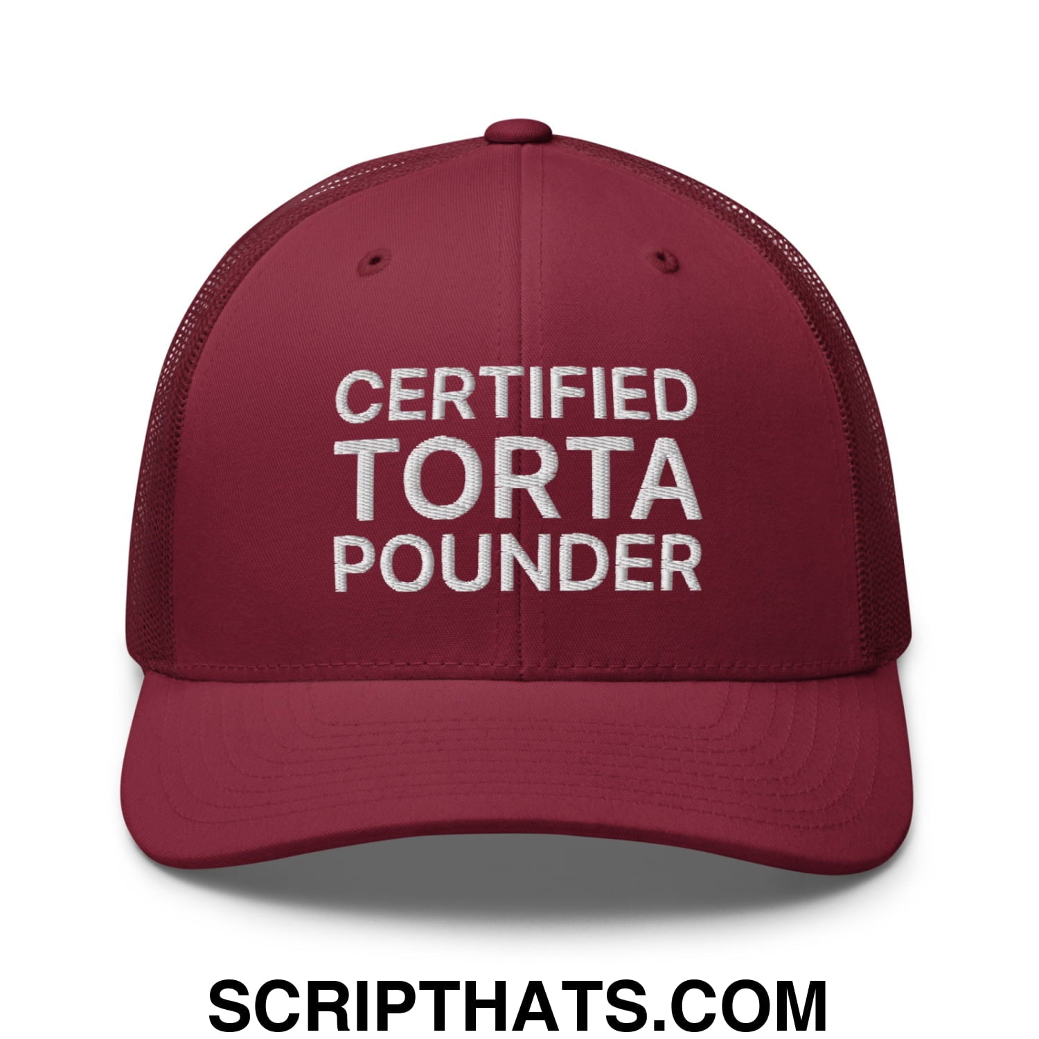 Certified Torta Pounder Embroidered Mesh Trucker Hat Cranberry