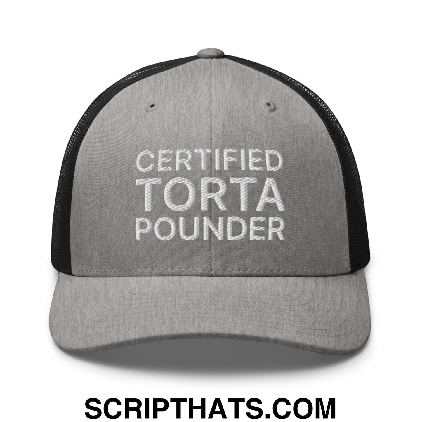 Certified Torta Pounder Embroidered Mesh Trucker Hat Heather Black