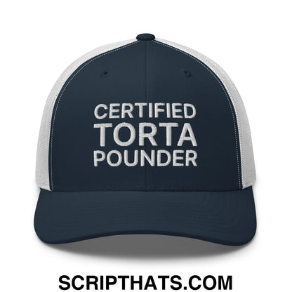 Certified Torta Pounder Embroidered Mesh Trucker Hat Navy White