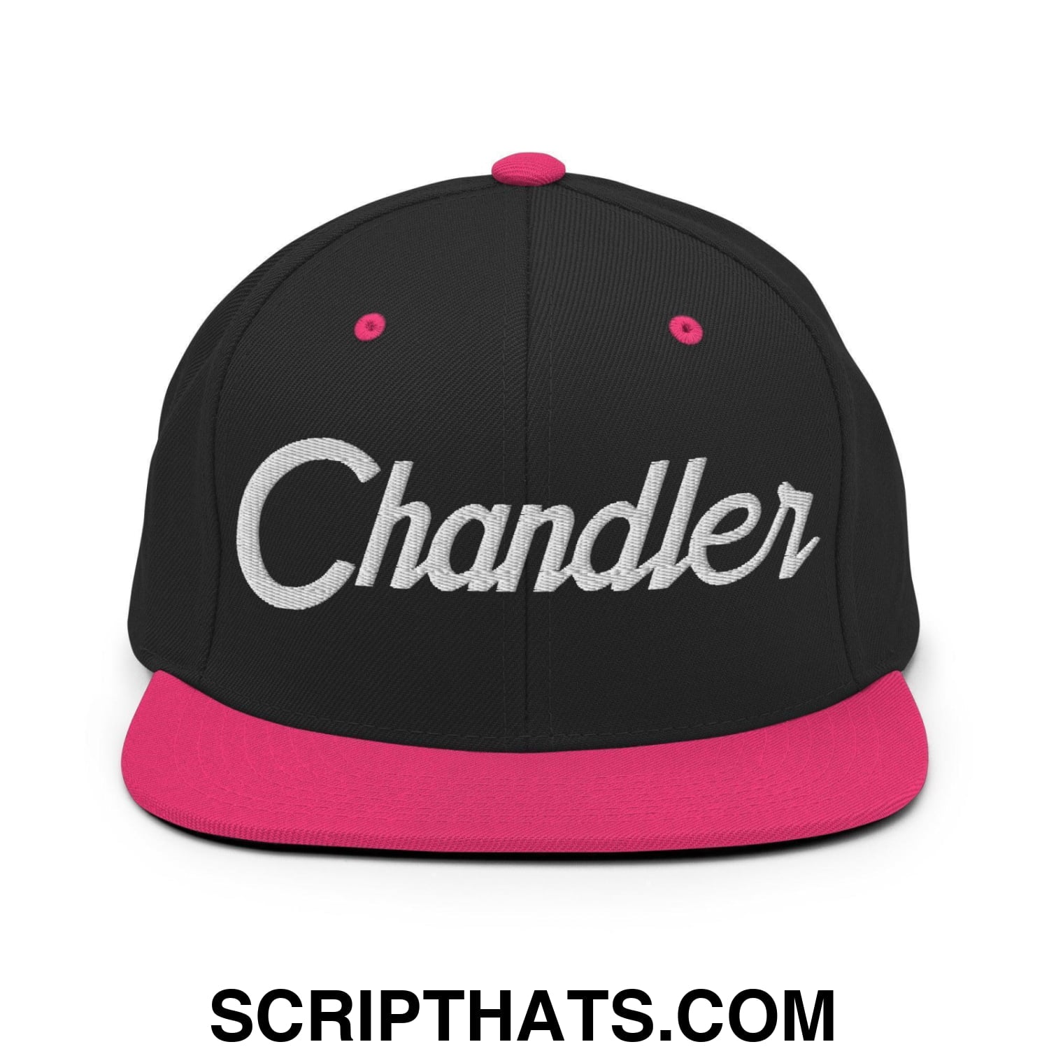 Chandler Script Snapback Hat Black Neon Pink