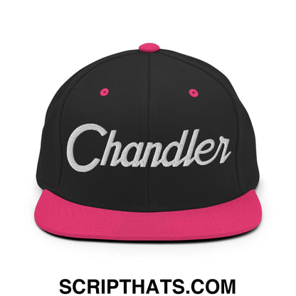 Chandler Script Snapback Hat Black Neon Pink