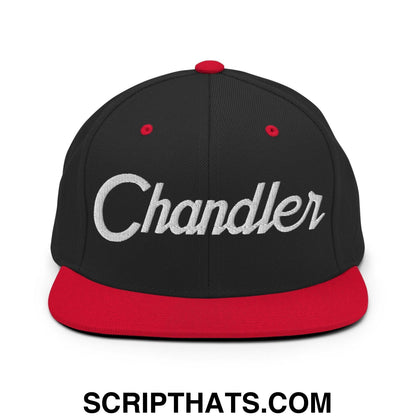 Chandler Script Snapback Hat Black Red