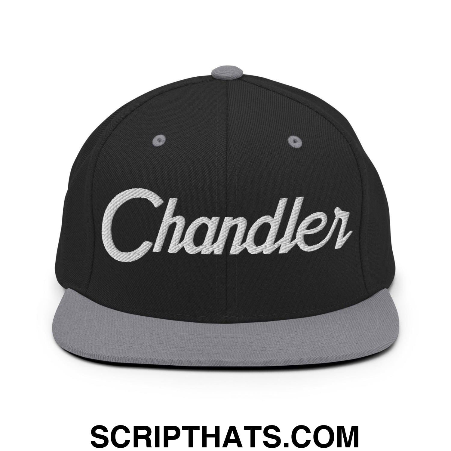 Chandler Script Snapback Hat Black Silver