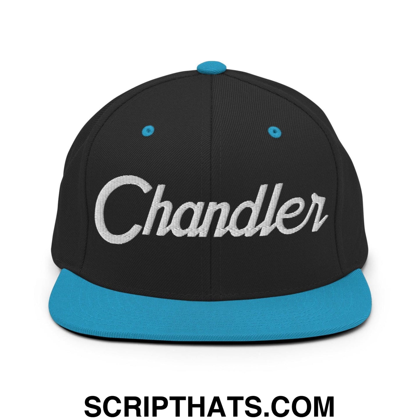 Chandler Script Snapback Hat Black Teal