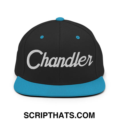 Chandler Script Snapback Hat Black Teal