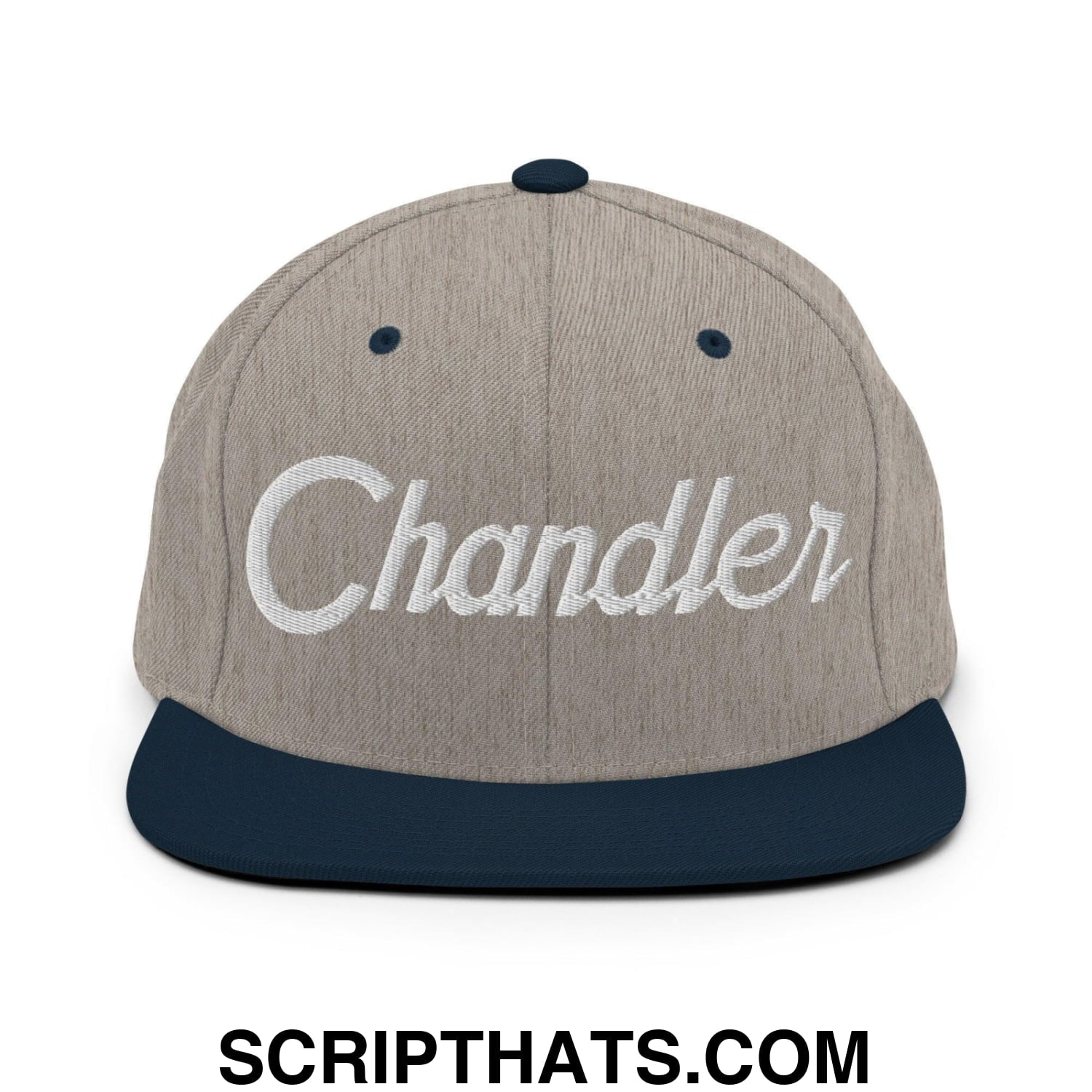 Chandler Script Snapback Hat Heather Grey Navy