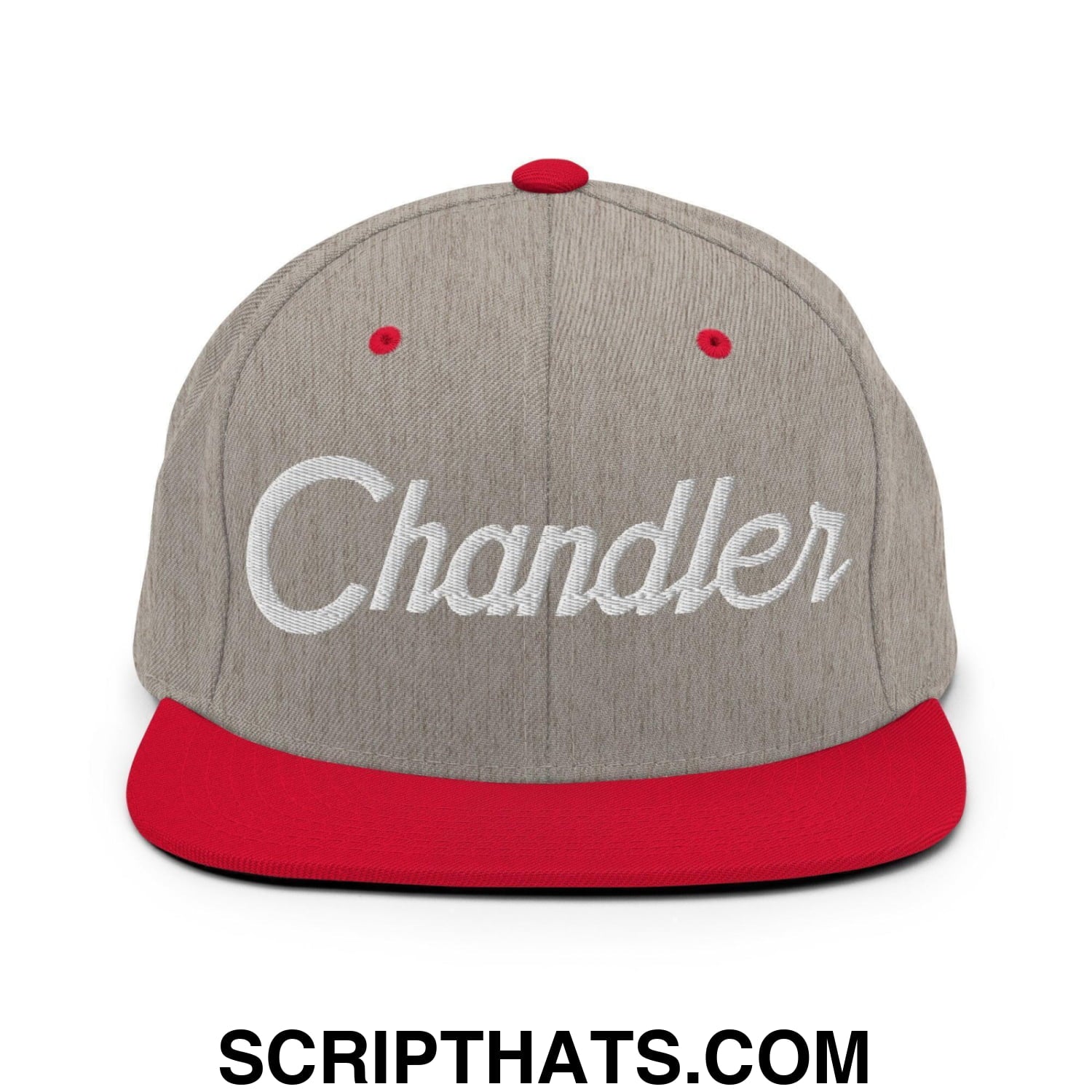 Chandler Script Snapback Hat Heather Grey Red