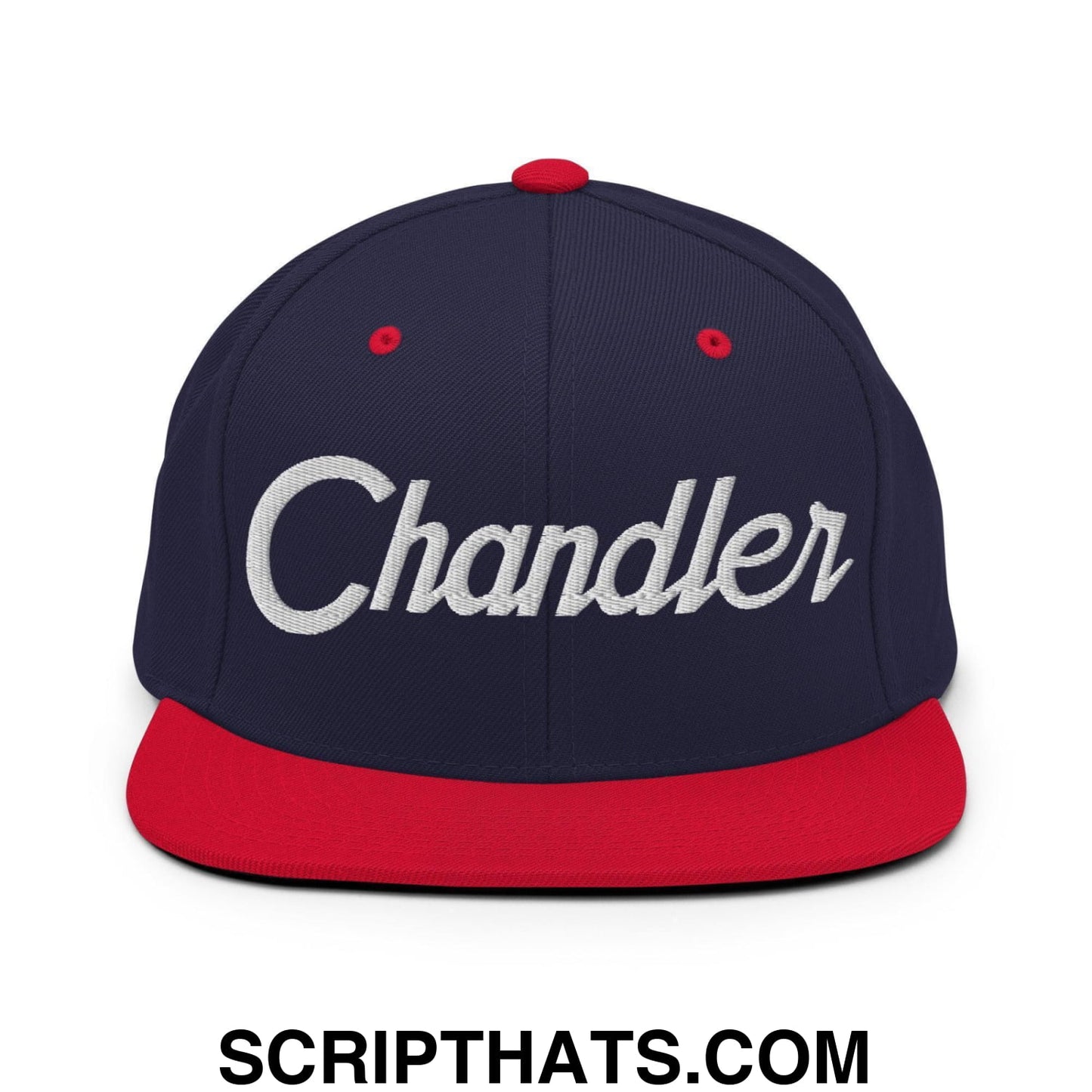 Chandler Script Snapback Hat Navy Red