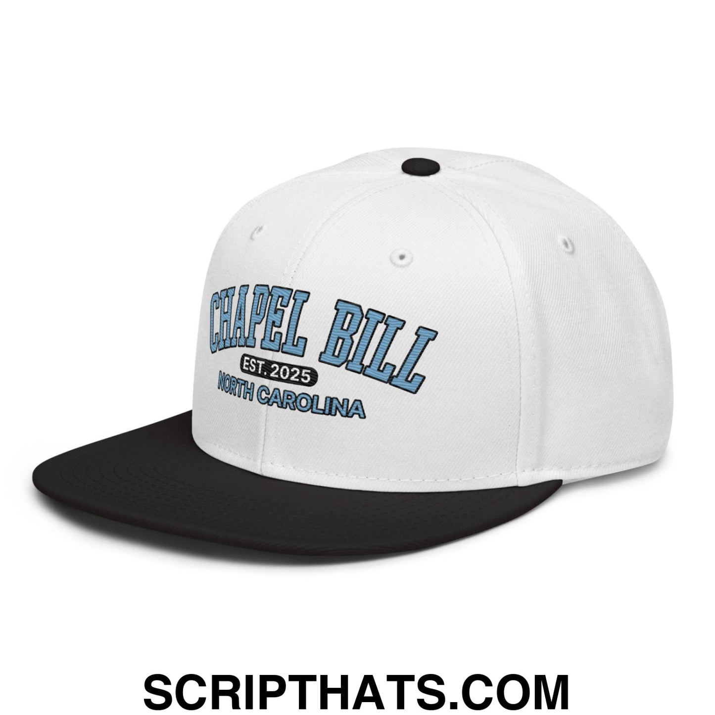 Chapel Bill Belichick Coach UNC Flat Bill Brim Snapback Hat Black White White