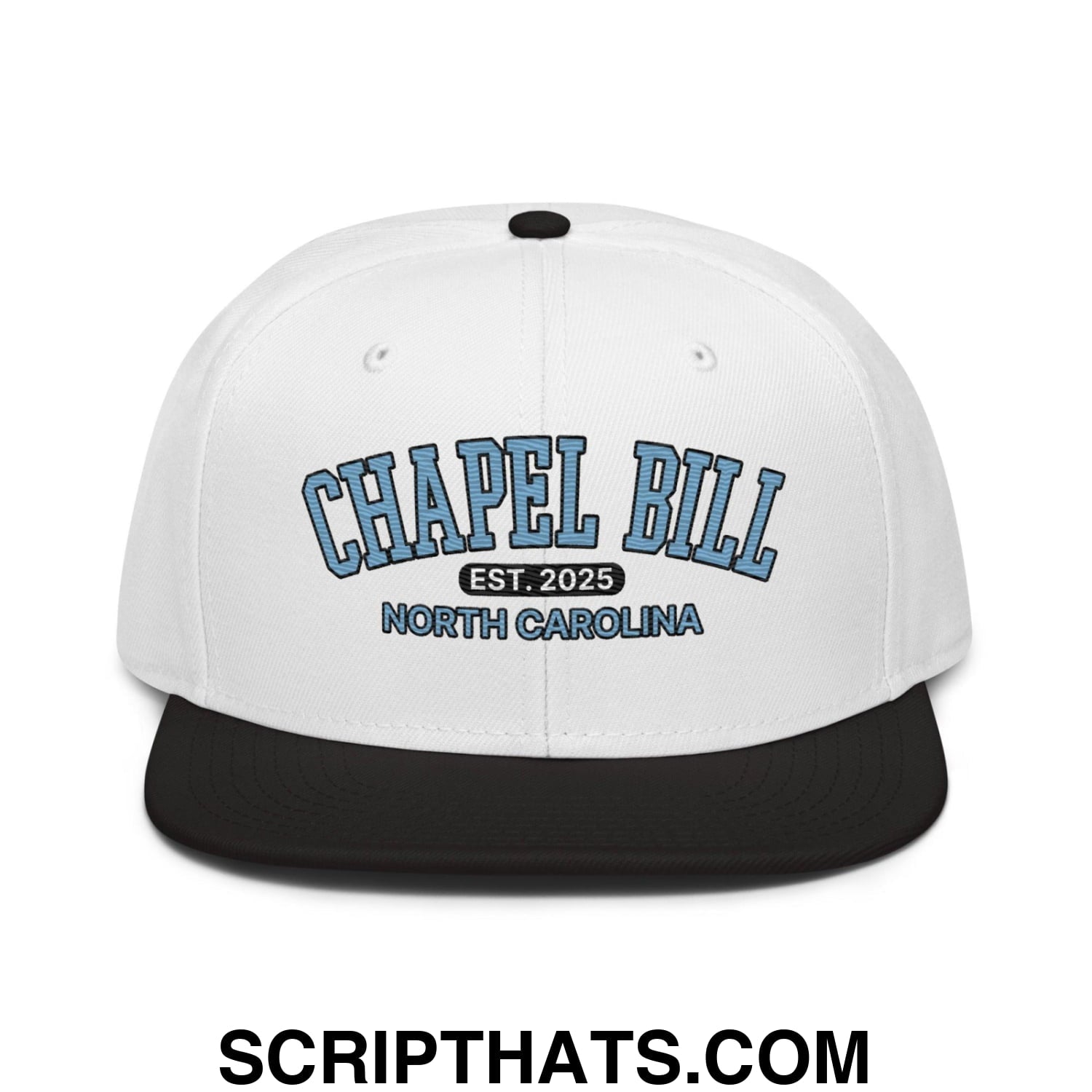 Chapel Bill Belichick Coach UNC Flat Bill Brim Snapback Hat Black White White
