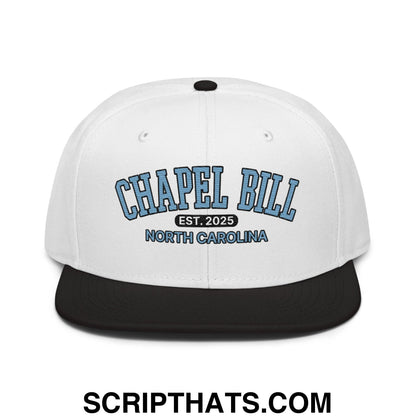 Chapel Bill Belichick Coach UNC Flat Bill Brim Snapback Hat Black White White