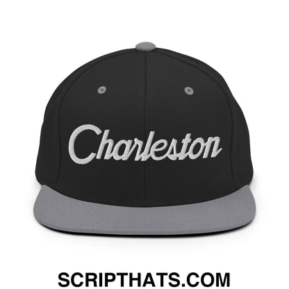 Charleston Script Snapback Hat Black Silver