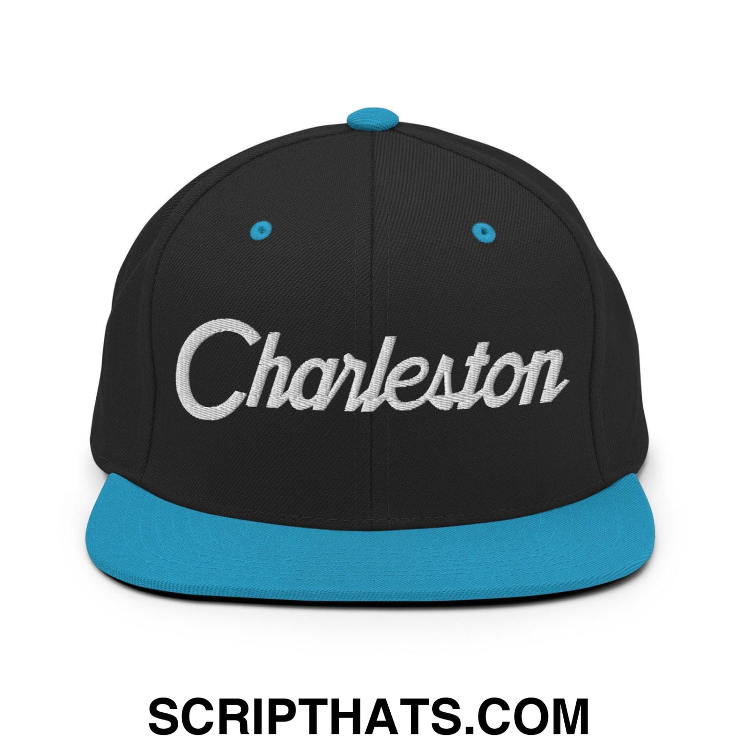 Charleston Script Snapback Hat Black Teal