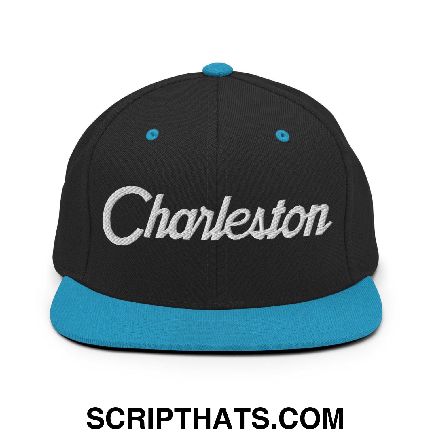 Charleston Script Snapback Hat Black Teal