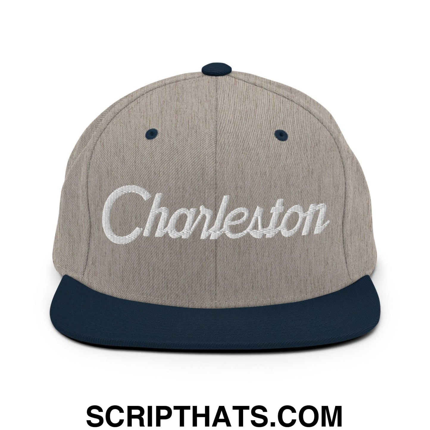 Charleston Script Snapback Hat Heather Grey Navy