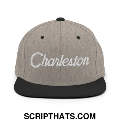 Charleston Vintage Sports Script Embroidered Flat Bill Brim Snapback Hat Heather Black