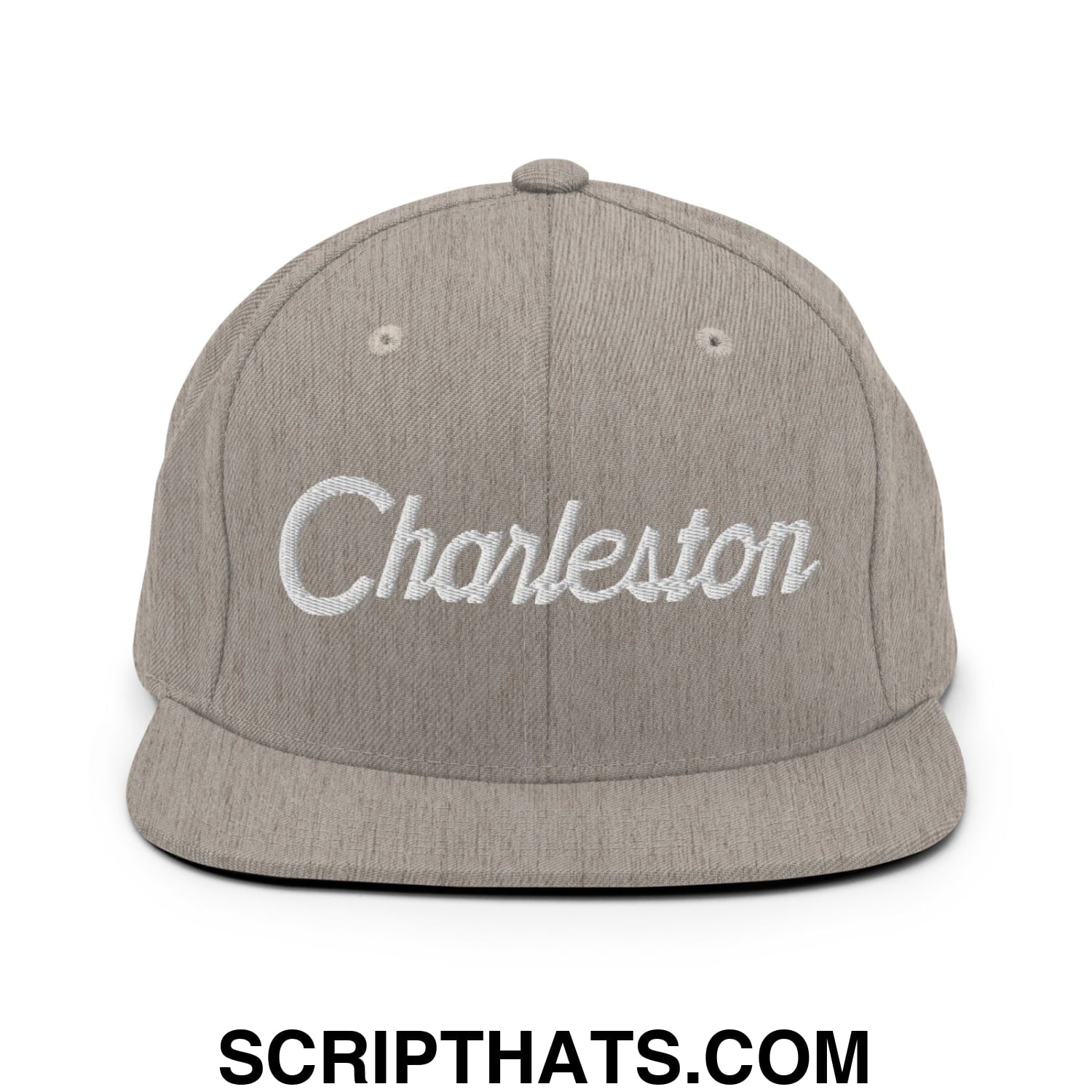 Charleston Vintage Sports Script Embroidered Flat Bill Brim Snapback Hat Heather Grey