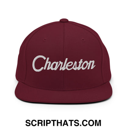 Charleston Vintage Sports Script Embroidered Flat Bill Brim Snapback Hat Maroon
