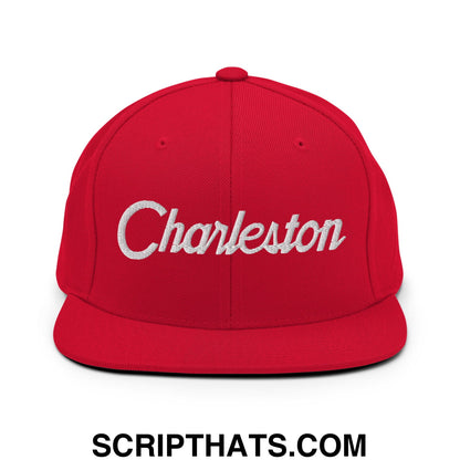 Charleston Vintage Sports Script Embroidered Flat Bill Brim Snapback Hat Red
