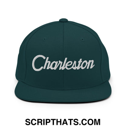 Charleston Vintage Sports Script Embroidered Flat Bill Brim Snapback Hat Spruce