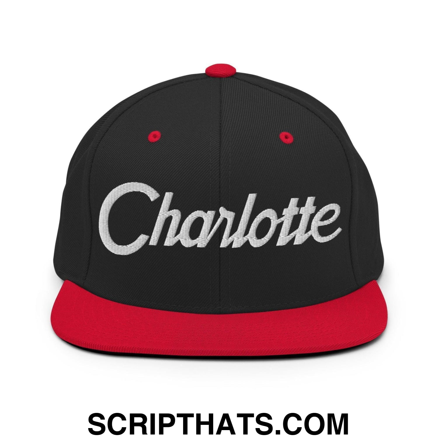 Charlotte Script Snapback Hat Black Red