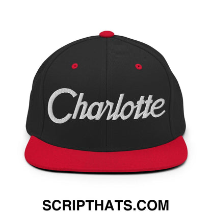 Charlotte Script Snapback Hat Black Red