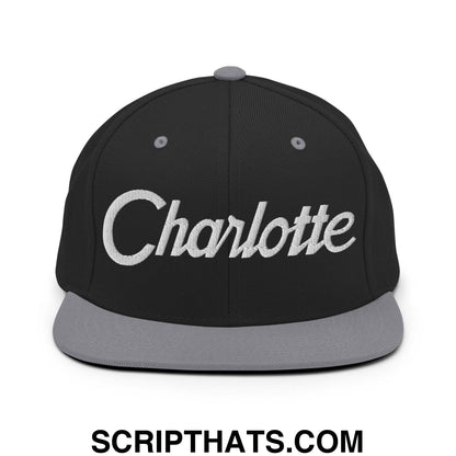 Charlotte Script Snapback Hat Black Silver