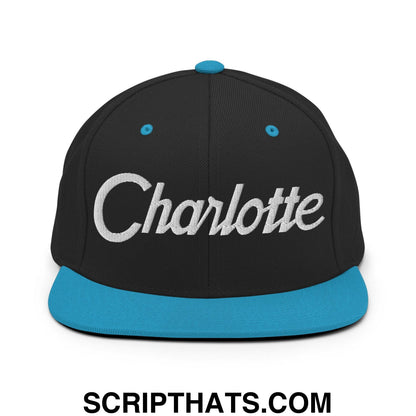 Charlotte Script Snapback Hat Black Teal