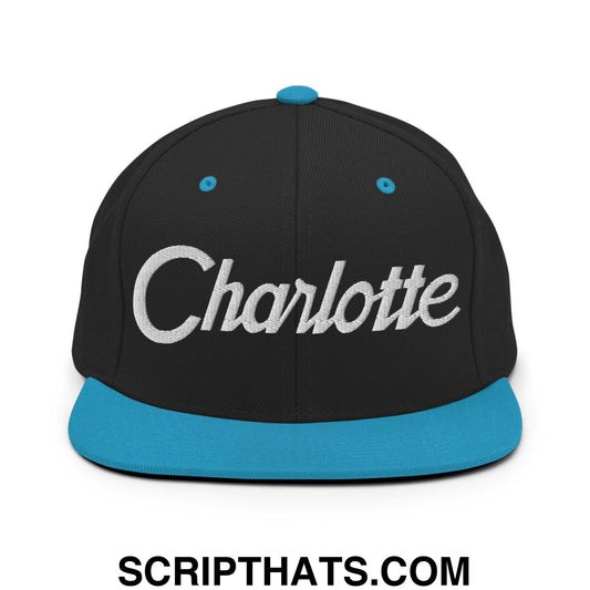 Charlotte Script Snapback Hat Black Teal