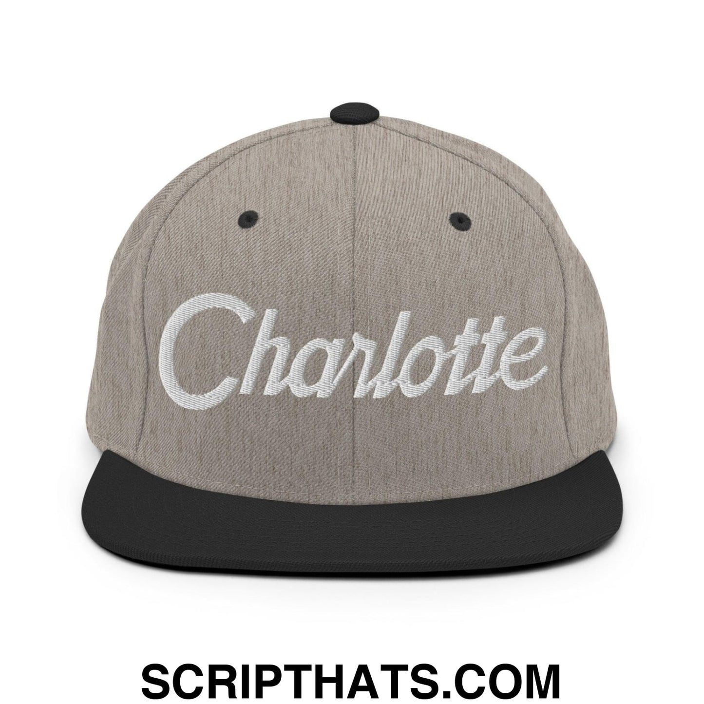 Charlotte Script Snapback Hat Heather Black