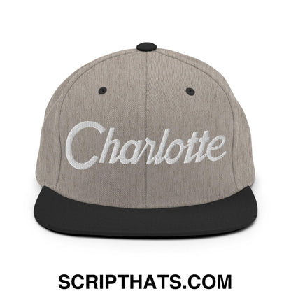 Charlotte Script Snapback Hat Heather Black