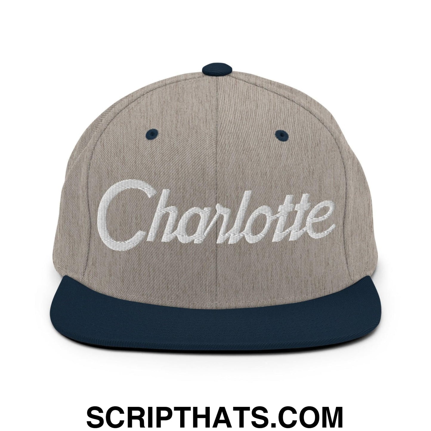 Charlotte Script Snapback Hat Heather Grey Navy