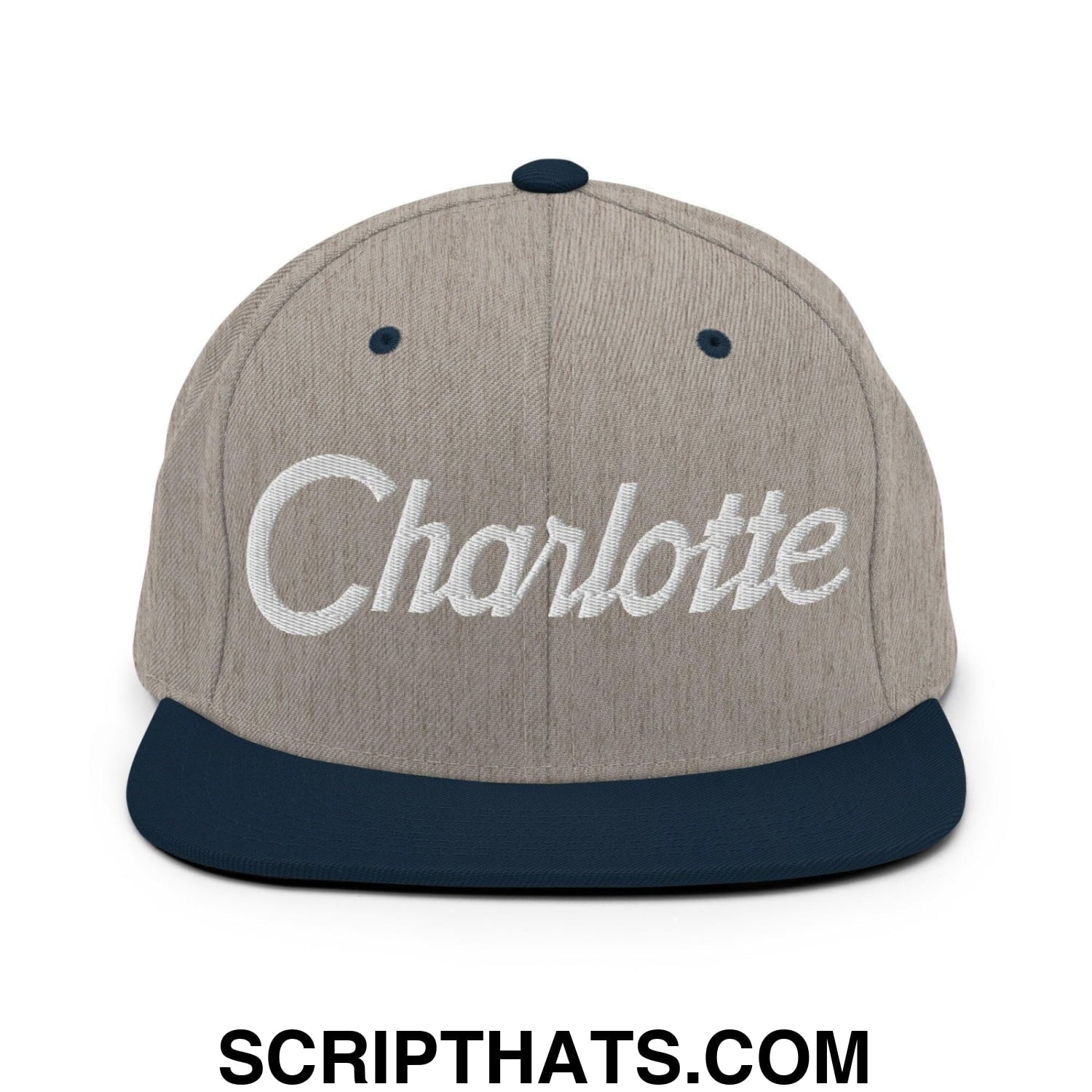 Charlotte Script Snapback Hat Heather Grey Navy