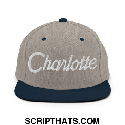 Charlotte Script Snapback Hat Heather Grey Navy