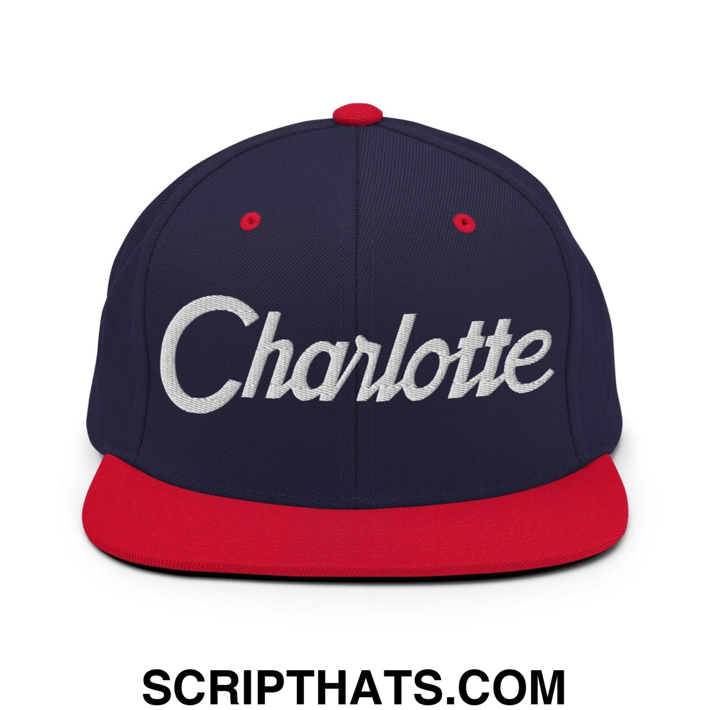 Charlotte Script Snapback Hat Navy Red