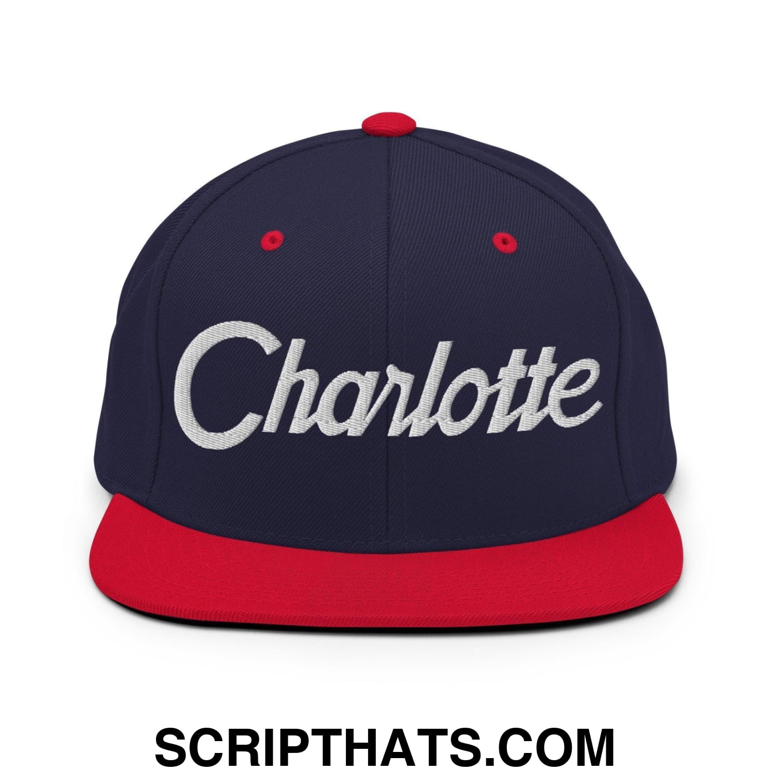 Charlotte Script Snapback Hat Navy Red