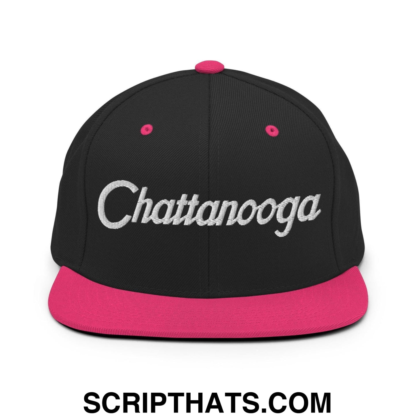Chattanooga Script Snapback Hat Black Neon Pink