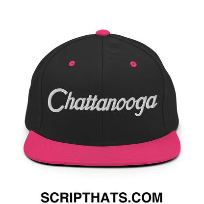 Chattanooga Script Snapback Hat Black Neon Pink