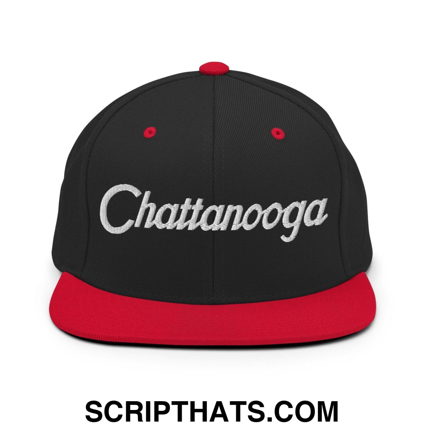 Chattanooga Script Snapback Hat Black Red