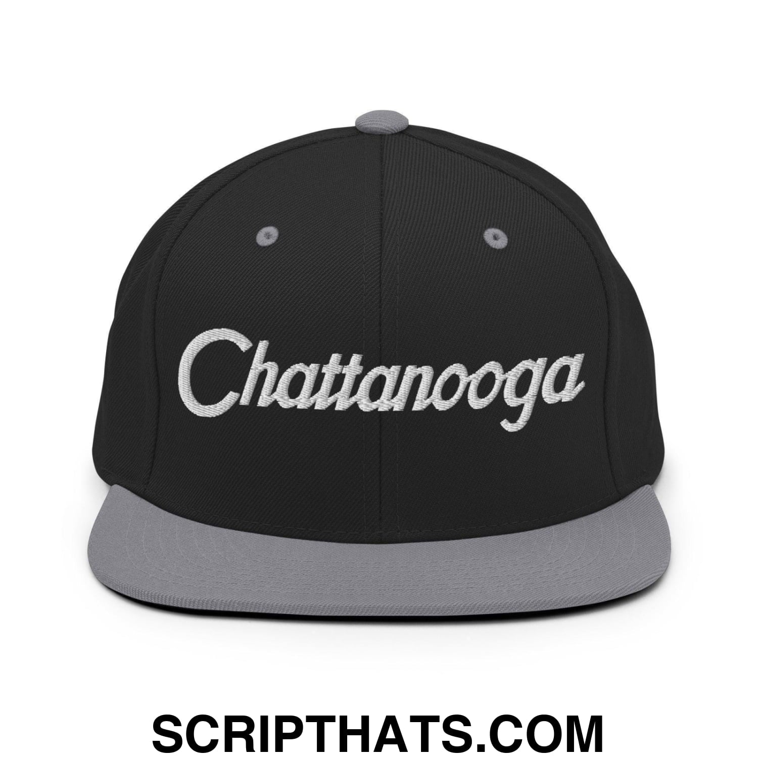 Chattanooga Script Snapback Hat Black Silver