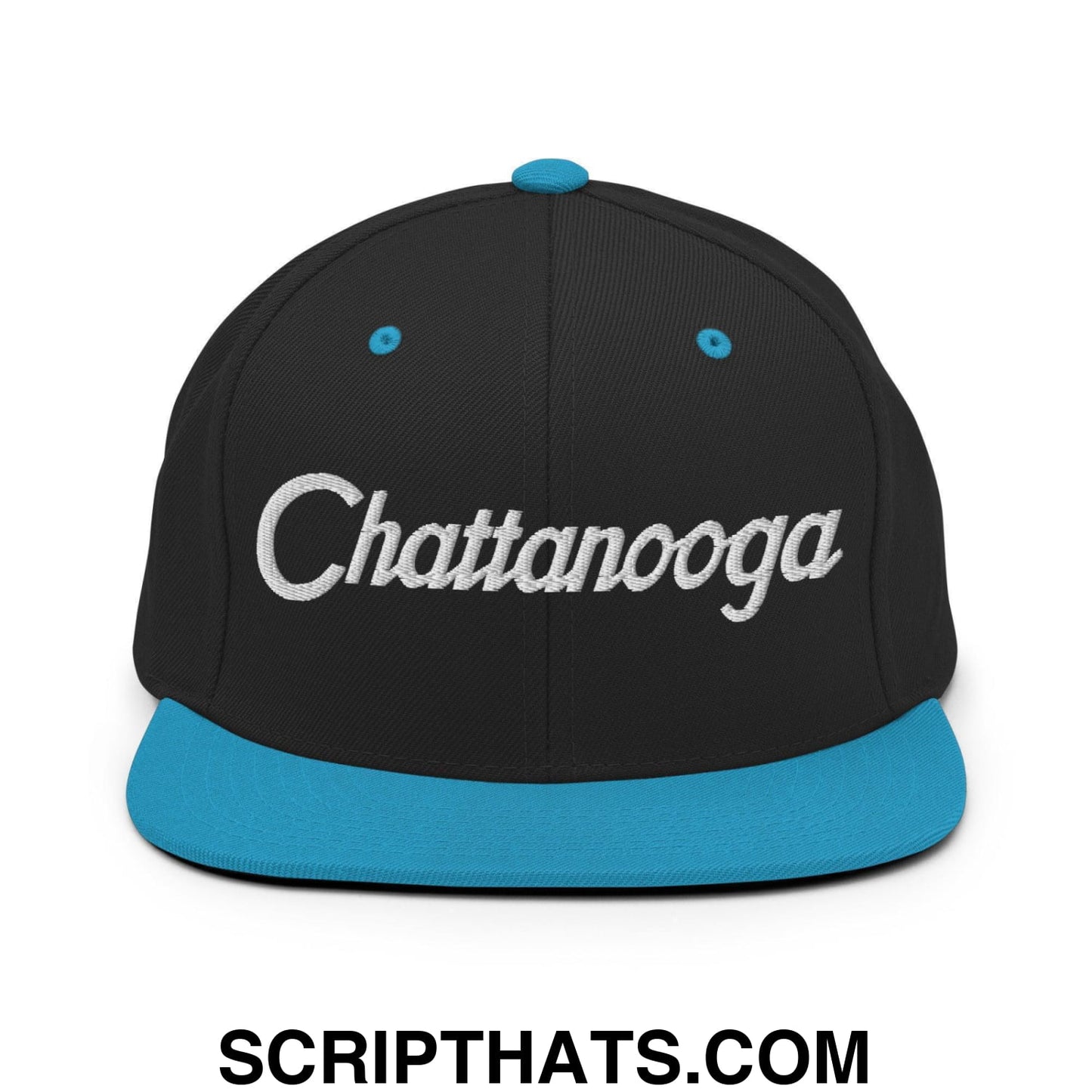 Chattanooga Script Snapback Hat Black Teal